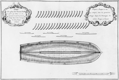 Plan van een schip gedeeltelijk bekleed van binnen, illustratie uit de 